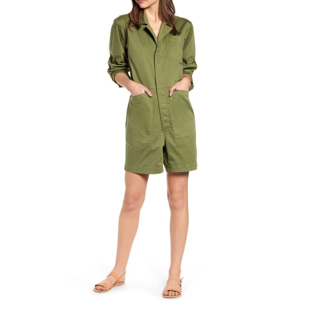 Alex Mill Army Olive Green Utility Short Jumpsuit XS